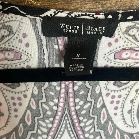 White House Black Market | Dress tank, black with purple and white pattern. sm. - Picture 3 of 7